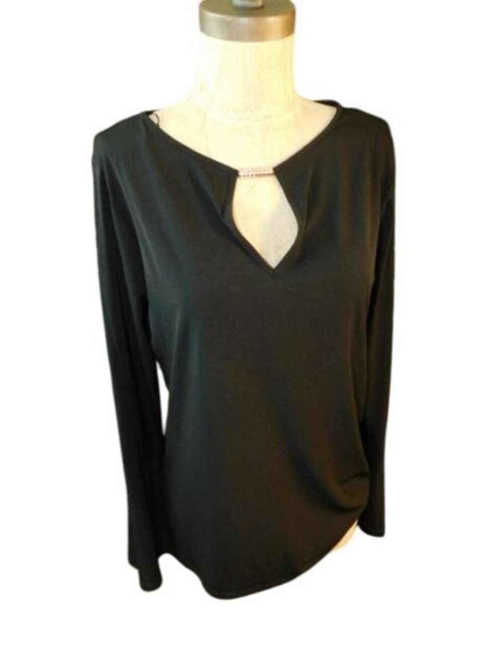 Michael Kors Size M Medium Black Slinky Stretchy Flare Sleeve Blouse NWT $110